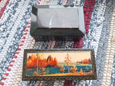 Лот: 25348896. Фото: 1. Шкатулка лаковая камень СССР старые... Аксессуары