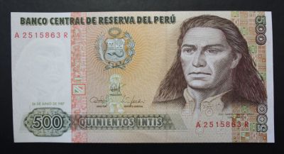 Лот: 13000763. Фото: 1. (33) Перу 500 инти 1987, UNC... Америка