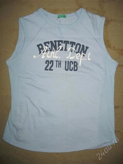 Лот: 1583125. Фото: 1. Футболка без рукавов голубая Benetton... Футболки, поло, топы, лонгсливы