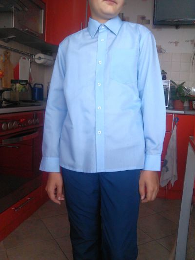 Лот: 11863695. Фото: 1. Рубашка голубая, 146см. Рубашки, блузки, водолазки