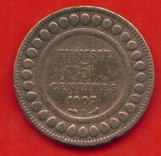 Лот: 8866825. Фото: 1. Французский Тунис 5 сантимов 1907... Африка