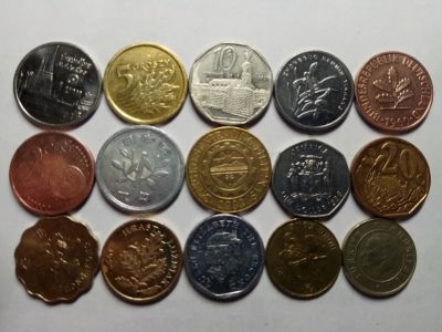 Лот: 14904346. Фото: 1. Набор монет разных стран, 15 шт... Наборы монет