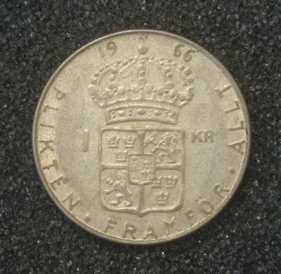 Лот: 22609470. Фото: 1. 1 крона 1966 года. Швеция. Серебро... Европа