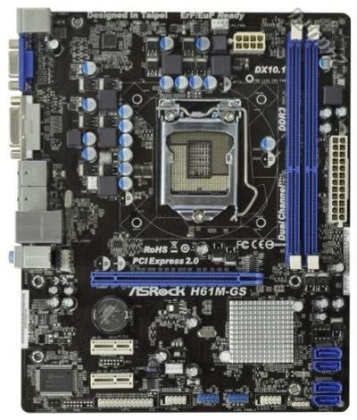 Лот: 5529879. Фото: 1. Материнская плата ASRock H61M-GS... Материнские платы