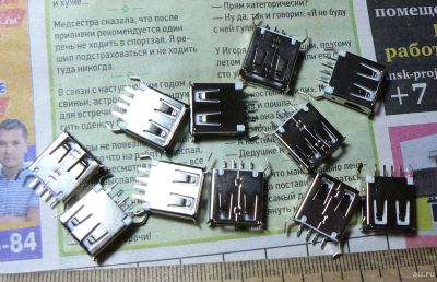 Лот: 13349570. Фото: 1. Разъём (гнездо) USB с выводами... Разъёмы