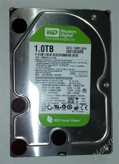 Лот: 847324. Фото: 1. Винчестер SATA 1T WD10EARS. Жёсткие диски (HDD)