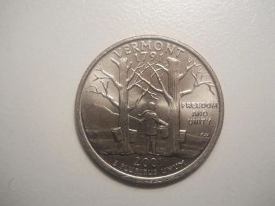 Лот: 5296531. Фото: 1. 25 центов США (квотер). Штат Вермонт... Америка