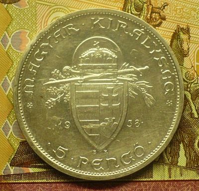 Лот: 18796551. Фото: 1. Венгрия 5 пенго 1938 г. Европа