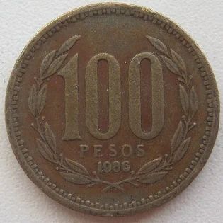 Лот: 12080977. Фото: 1. Чили 100 песо 1986. Америка