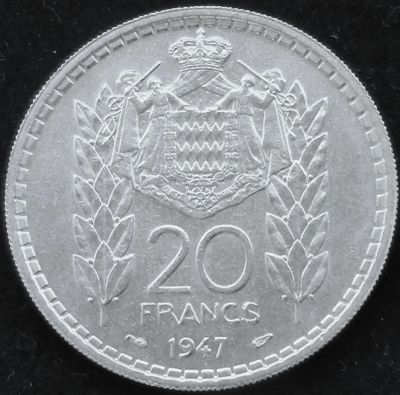 Лот: 6020517. Фото: 1. Монако 20 франков 1947г = принц... Европа