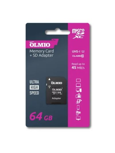 Лот: 22147756. Фото: 1. КАРТА ПАМЯТИ OLMIO microSDHC 64GB... Карты памяти