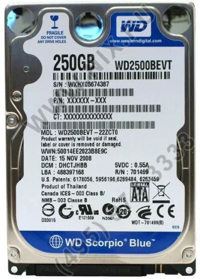 Лот: 5033394. Фото: 1. Жесткий диск WD2500BEVT. Жёсткие диски (HDD)