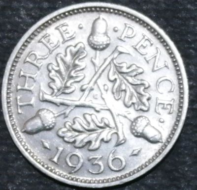 Лот: 12148483. Фото: 1. Великобритания. 3 пенса. 1936... Остальные страны