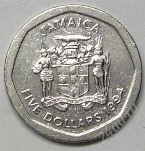 Лот: 18661991. Фото: 1. Ямайка. 5 доллар 1994г. Америка