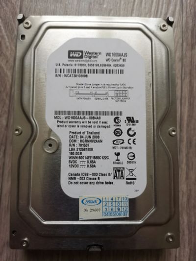 Лот: 16304247. Фото: 1. HDD WD 160GB SATA2 7200rpm см... Жёсткие диски (HDD)