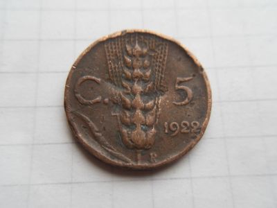 Лот: 18367642. Фото: 1. Италия 5 чентезимо 1922. Европа