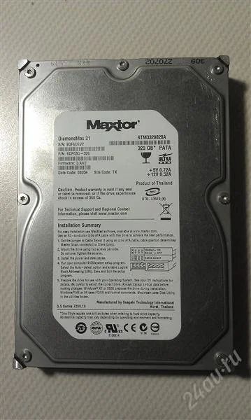 Лот: 2025725. Фото: 1. HDD Maxtor 320Gb STM3320820A. Жёсткие диски (HDD)