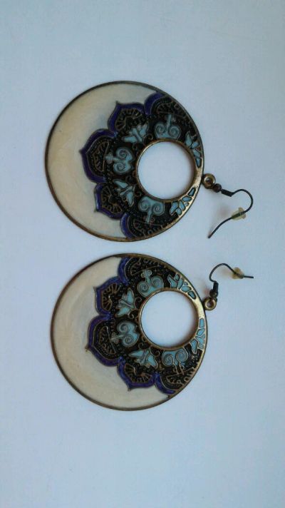 Лот: 7463601. Фото: 1. Серьги кольца с эмалью. Серьги, каффы