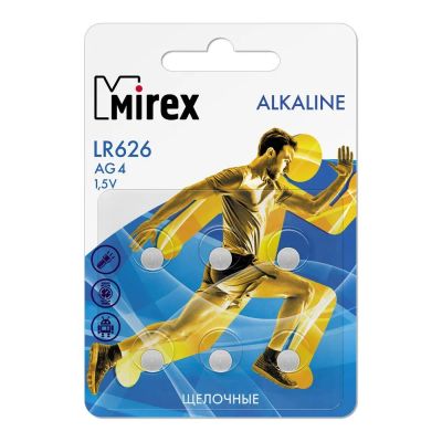Лот: 22144471. Фото: 1. Элем.пит.MIREX AG4 / LR626 1,5V... Батарейки, аккумуляторы, элементы питания