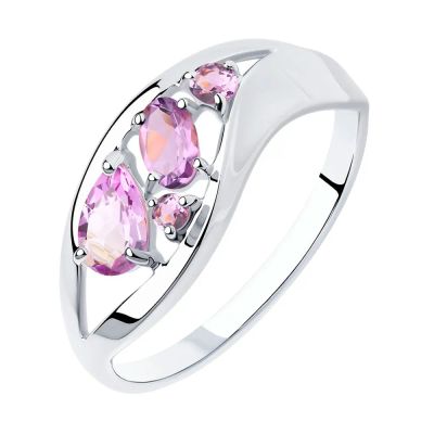 Лот: 23795444. Фото: 1. Серебряное кольцо с аметистами... Кольца, перстни