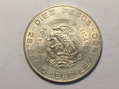 Лот: 12732204. Фото: 1. Мексика. 10 песо. 1960 год. 150... Америка