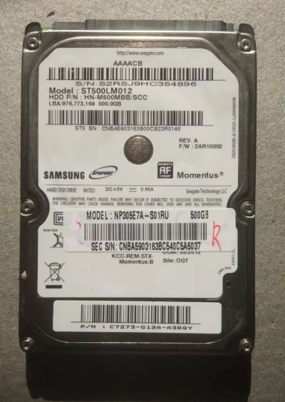 Лот: 17667988. Фото: 1. HDD 2.5" samsung 500. Жёсткие диски (HDD)