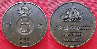 Лот: 24682263. Фото: 1. (№345-5/LF) 5 эре 1965 (Швеция... Европа