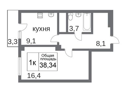 Лот: 11771215. Фото: 1. 1 комнатная квартира 38,34 кв... Квартиры, студии