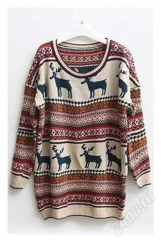 Лот: 2192780. Фото: 1. Красивый свитер с оленями. Свитеры, толстовки
