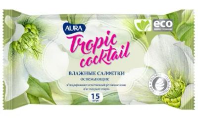 Лот: 19324452. Фото: 1. Салфетки влажные Aura Tropic 15... Инвентарь для уборки