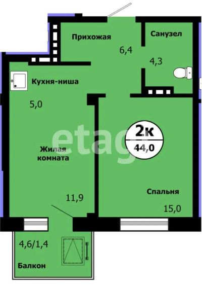 Лот: 20991613. Фото: 1. Продам 2-комн. 44 кв.м. Красноярск... Квартиры, студии