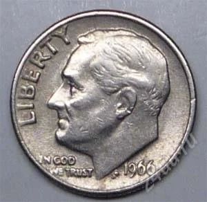 Лот: 1568853. Фото: 1. США. 10 цент 1966г. Америка