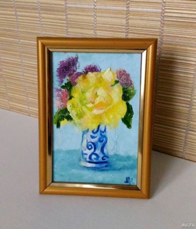 Лот: 13313301. Фото: 1. Картина маслом, Желтые цветы... Картины, рисунки