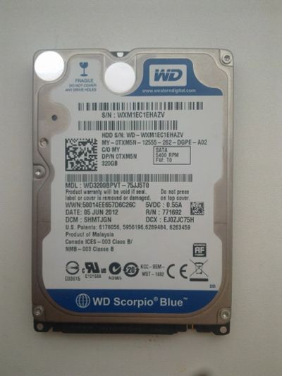 Лот: 25210443. Фото: 1. HDD Жесткий диск 320 Gb / WD3200BPVT... Жёсткие диски (HDD)