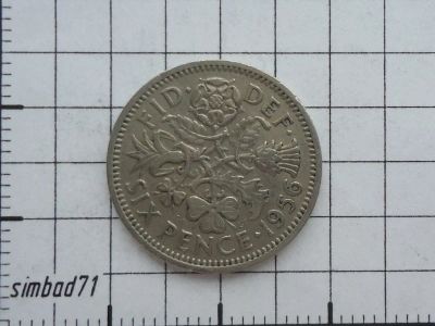 Лот: 3733910. Фото: 1. 6 пенсов Великобритания 1956г. Великобритания и острова