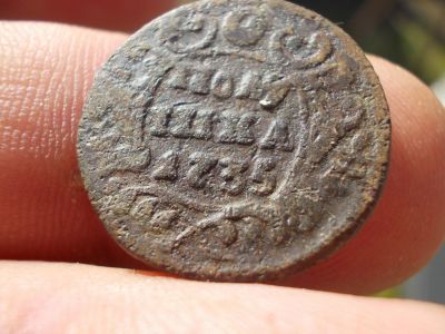 Лот: 14730085. Фото: 1. Очень интересная полушка 1735... Россия до 1917 года