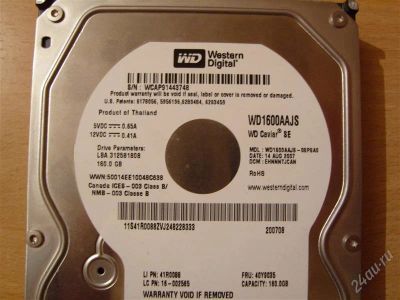 Лот: 1454806. Фото: 1. Жёсткий диск WD1600AAJS. Жёсткие диски (HDD)