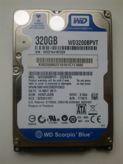 Лот: 12123245. Фото: 1. Western Digital WD3200BEVT / 320GB... Жёсткие диски