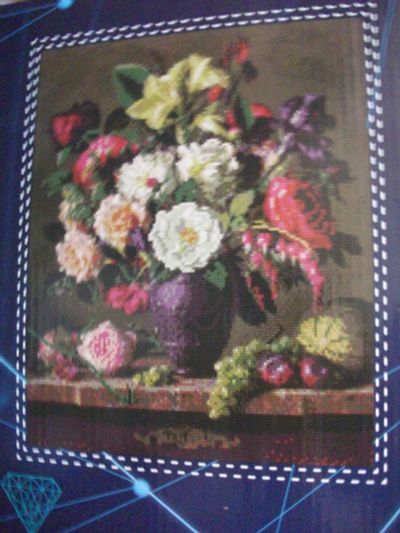 Лот: 17213625. Фото: 1. картина "Цветы в вазе и фрукты... Мозаика, фреска