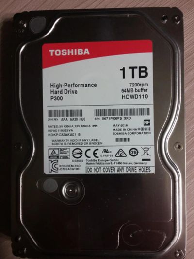 Лот: 10546855. Фото: 1. Новый Жесткий диск Toshiba P300... Жёсткие диски (HDD)