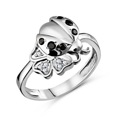 Лот: 23854635. Фото: 1. Серебряное кольцо Божья коровка... Кольца, перстни