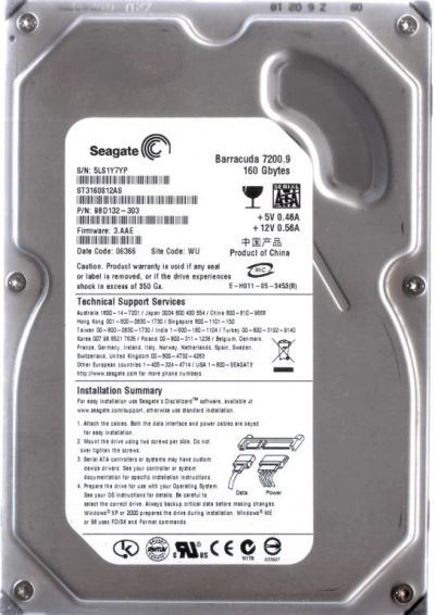 Лот: 3612317. Фото: 1. 160Gb Жесткий диск Seagate st3160812as. Жёсткие диски (HDD)