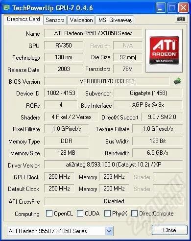 Лот: 786460. Фото: 1. GIGABYTE Radeon 9550 250 Mhz AGP... Видеокарты