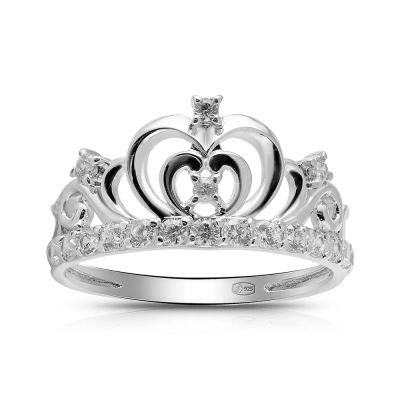Лот: 23859765. Фото: 1. Кольцо Корона из серебра с фианитами. Кольца, перстни