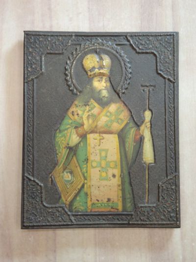 Лот: 19483301. Фото: 1. старинная икона на металле святой... Иконы