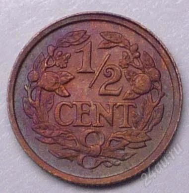 Лот: 905344. Фото: 1. Нидерланды. 1/2 цент 1930г. Идеал... Европа