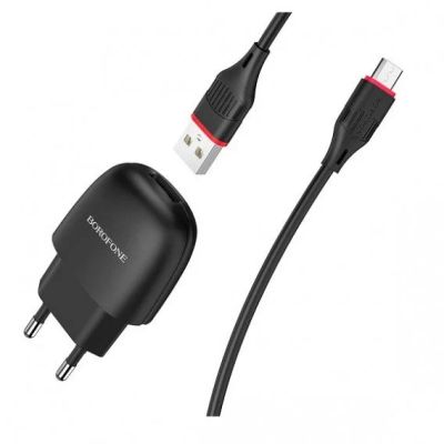 Лот: 17787370. Фото: 1. СЗУ Borofone + кабель microUSB... Зарядные устройства, блоки питания, адаптеры сетевые для смартфонов