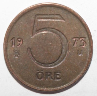 Лот: 6997980. Фото: 1. 5 эре 1973 год. Швеция. Европа