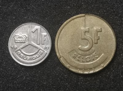 Лот: 24570363. Фото: 1. Лот монет Бельгии 1 франк и 5... Европа