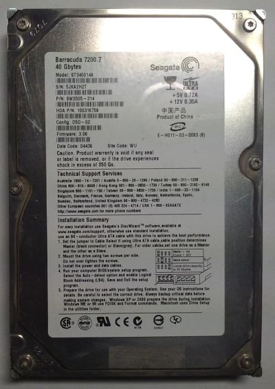 Лот: 5377684. Фото: 1. HDD / Seagate / Model: ST340014A... Жёсткие диски (HDD)